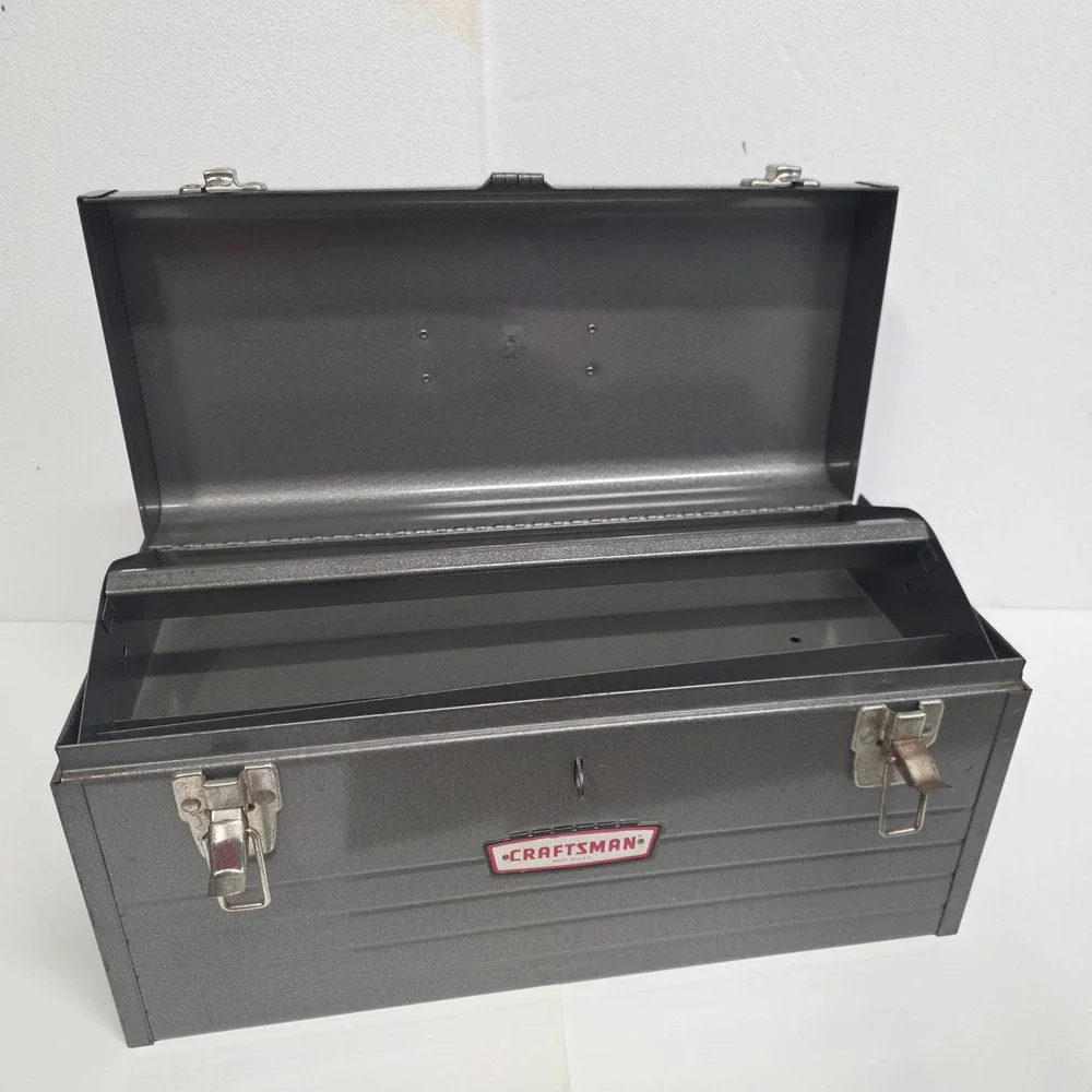 Vtg Craftsman 6500 Metal Toolbox Grey Hammer Tone w/ Removable Tray 18in